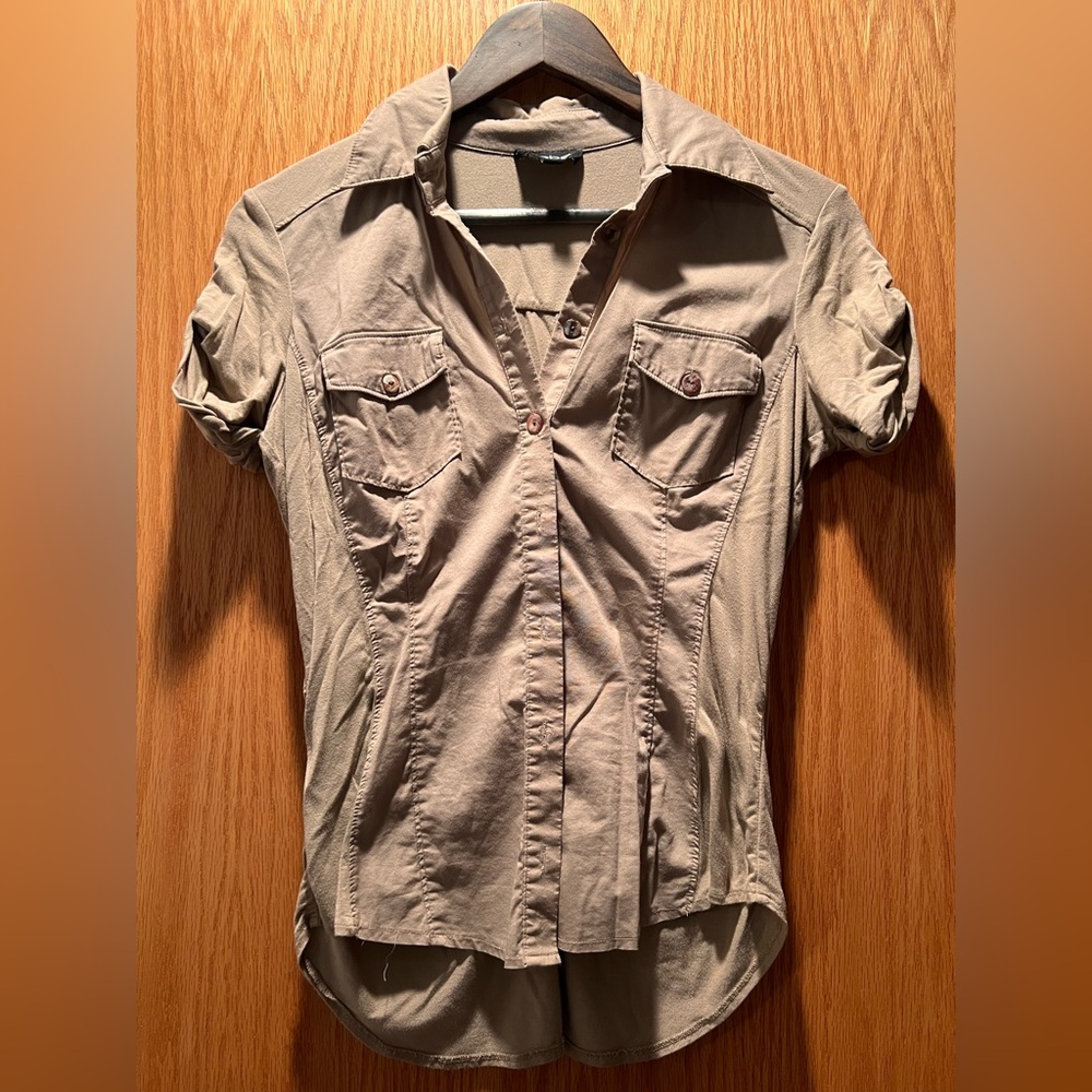 bebe Brown Short Sleeve Blouse